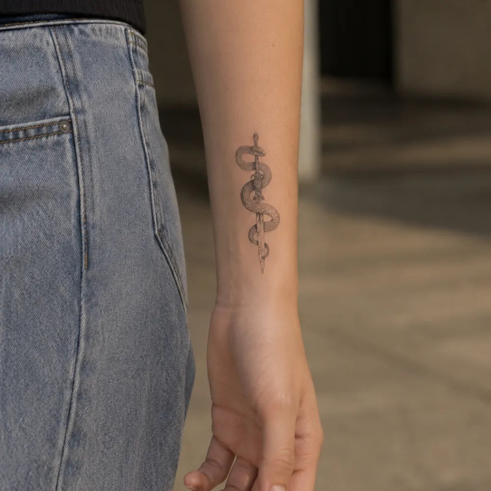 SafeTatt — Serpent & Sword · fotografie tetování na kůži
