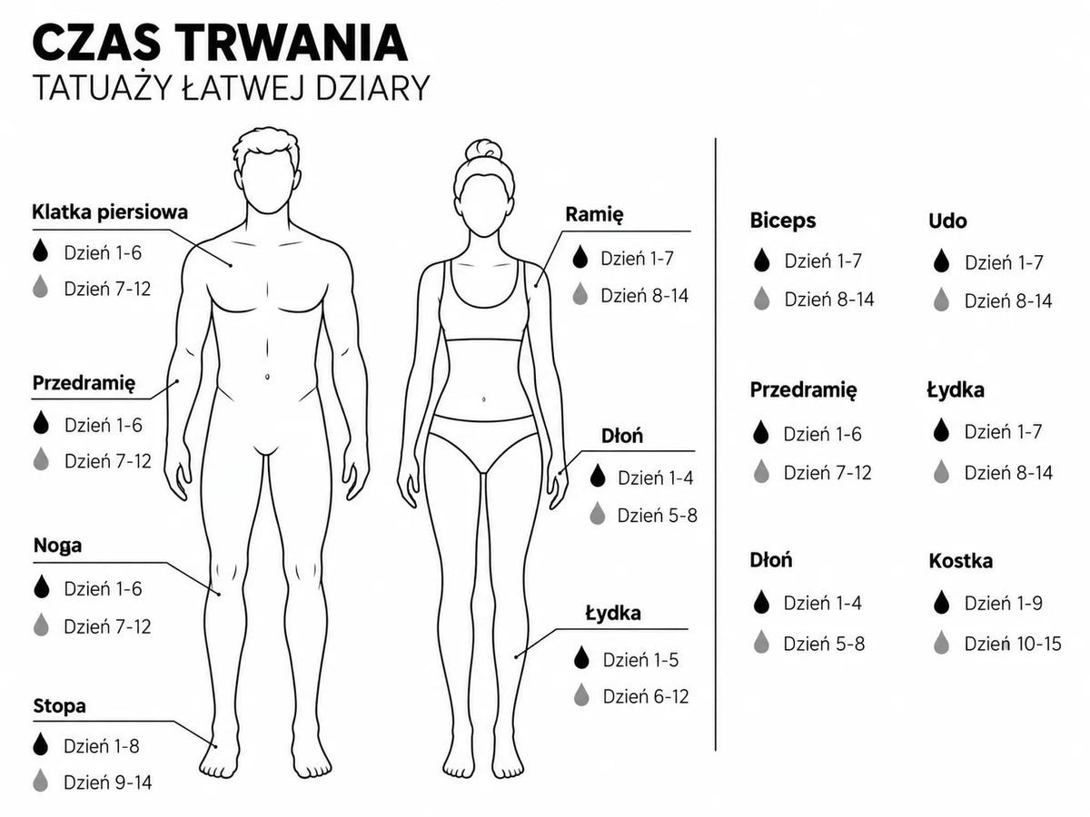 Duración de los tatuajes de Łatwa Dziara en distintas partes del cuerpo
