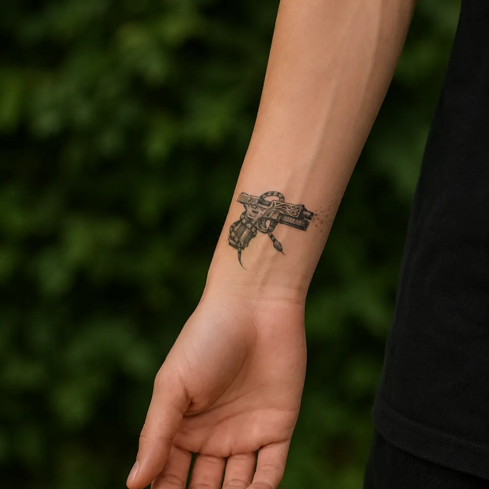SafeTatt — Gun and Snake · fotografie tetování na kůži