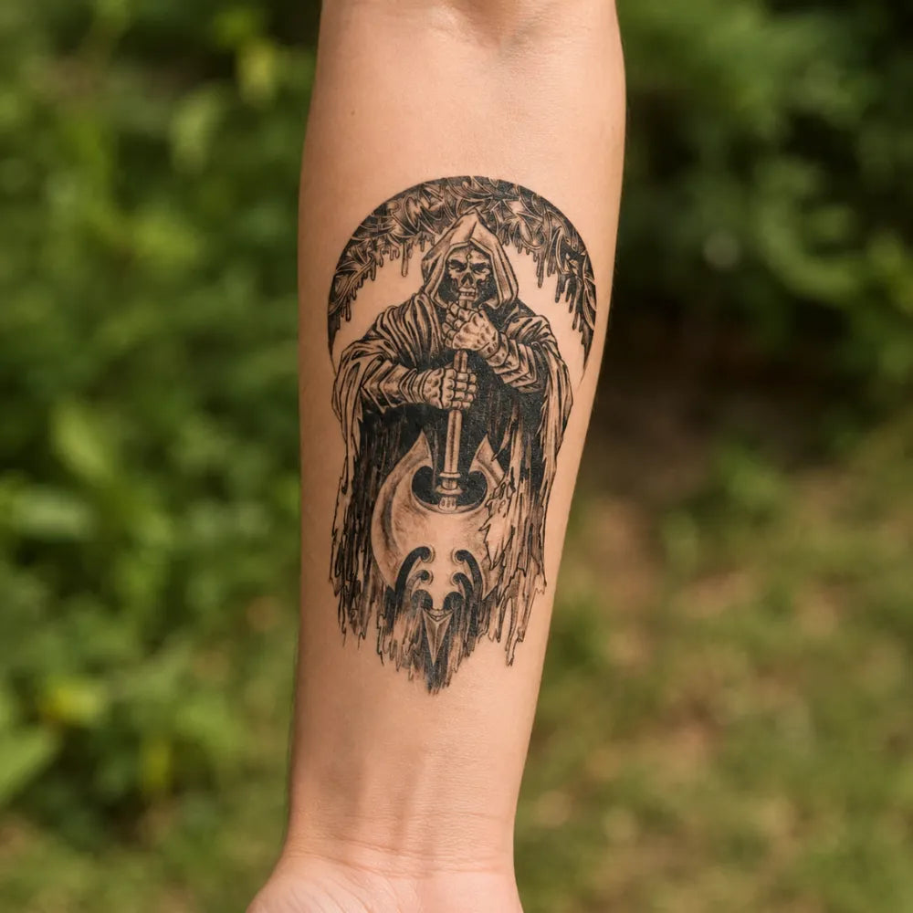 SafeTatt — Silent Reaper · fotografie tetování na kůži
